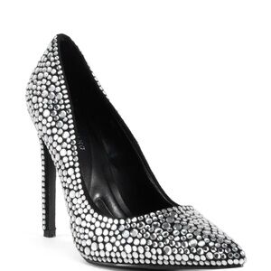 Azalea Wang Elegant Black and Silver Studded Women's Heels